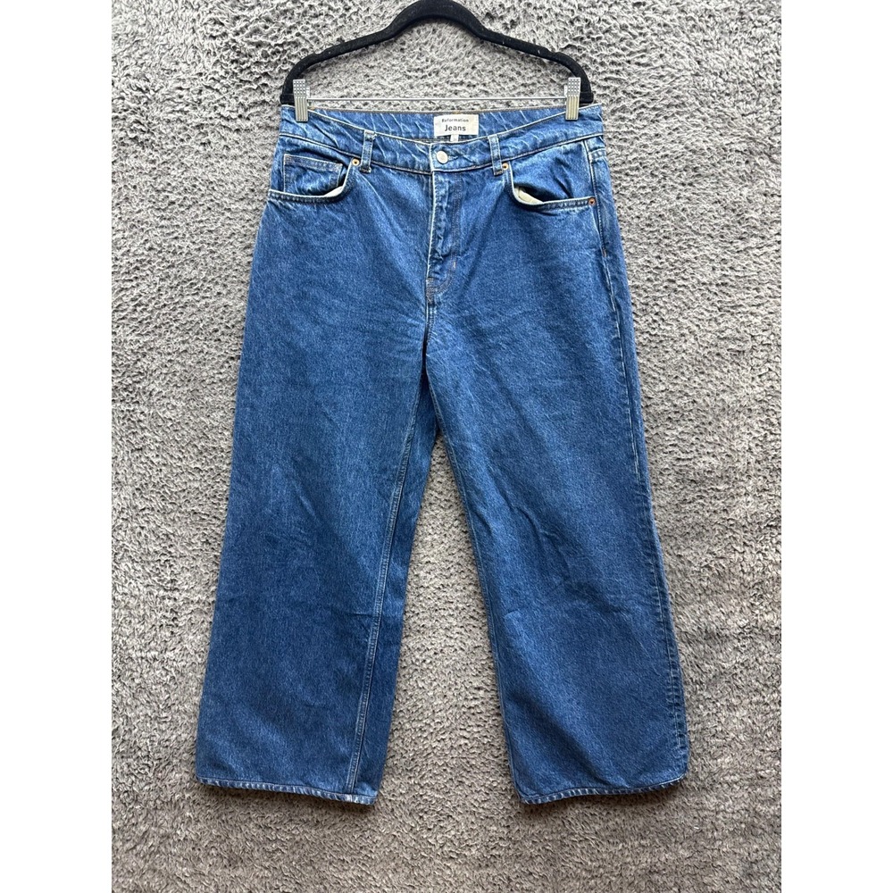 Reformation Cary Low Rise Slouchy Wide Leg Jeans Dark Wash Blue Womens Size 29 - Picture 1 of 15
